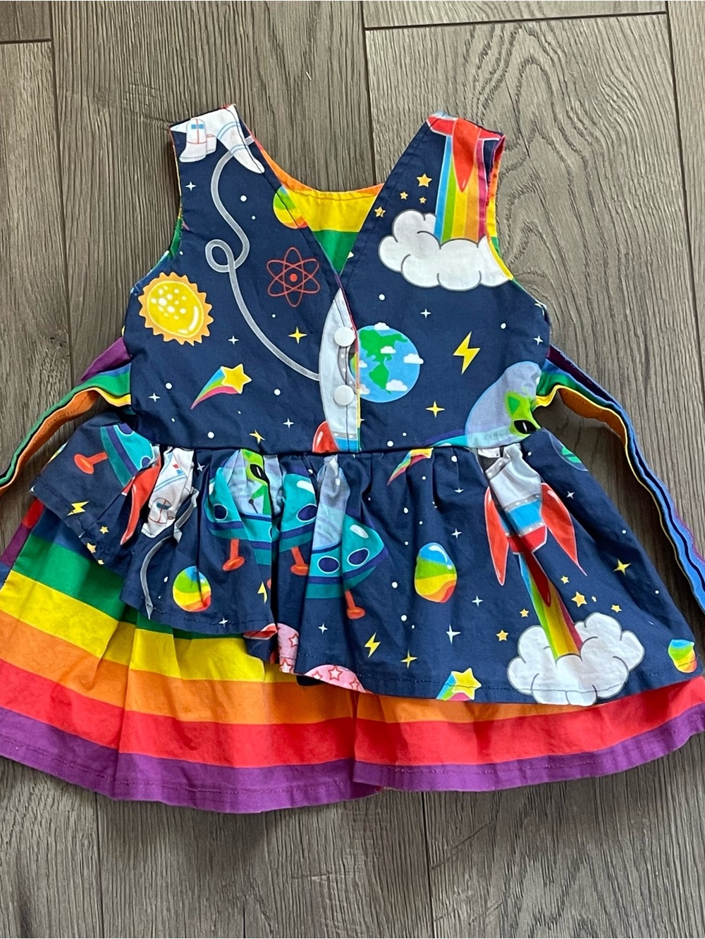 Dino Rawr Small Shop Rainbow Space Dinosaur Unicorn 12m Baby Dress - Picture 4 of 10